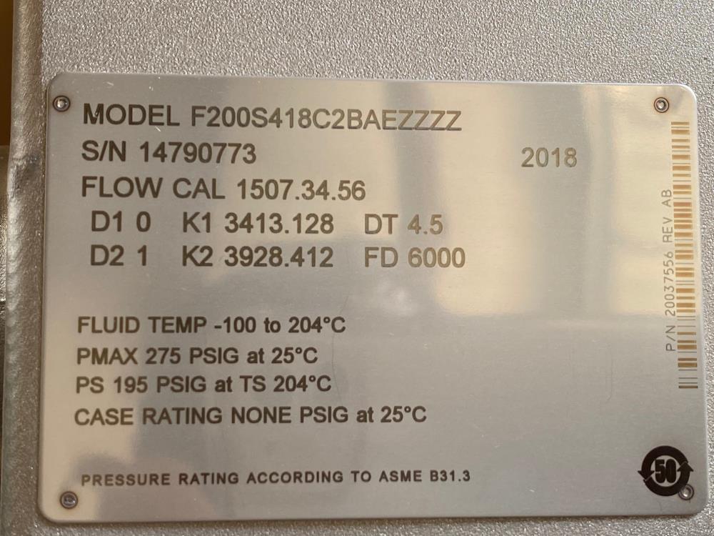 Micro Motion 2" x 1-1/2" 150# 316 Stainless Flow Meter F200S418C2BAEZZZZ (I)